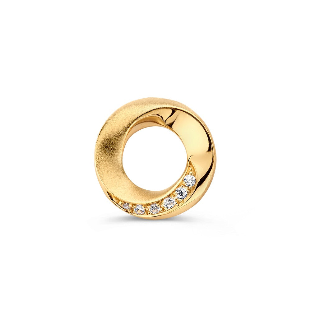 Geelgouden hanger met gedraaide band en zirkonia’s – 14 karaat, 1,3 gram, 14 mm