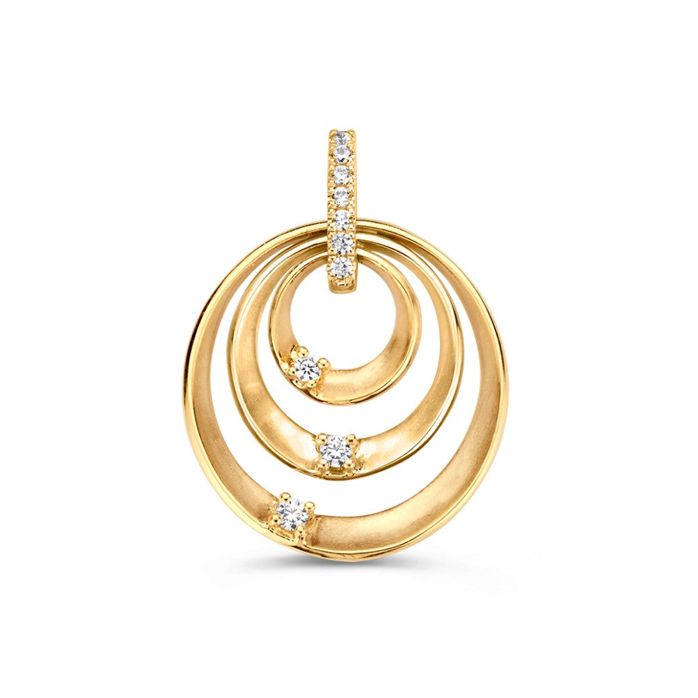 Bicolor Anhänger aus Weiß- und Gelbgold mit Zirkonia, 16 mm, in geschwungener Form