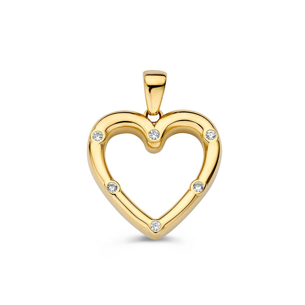 Herzförmiger Anhänger aus Gelbgold mit Zirkonia-Steinen