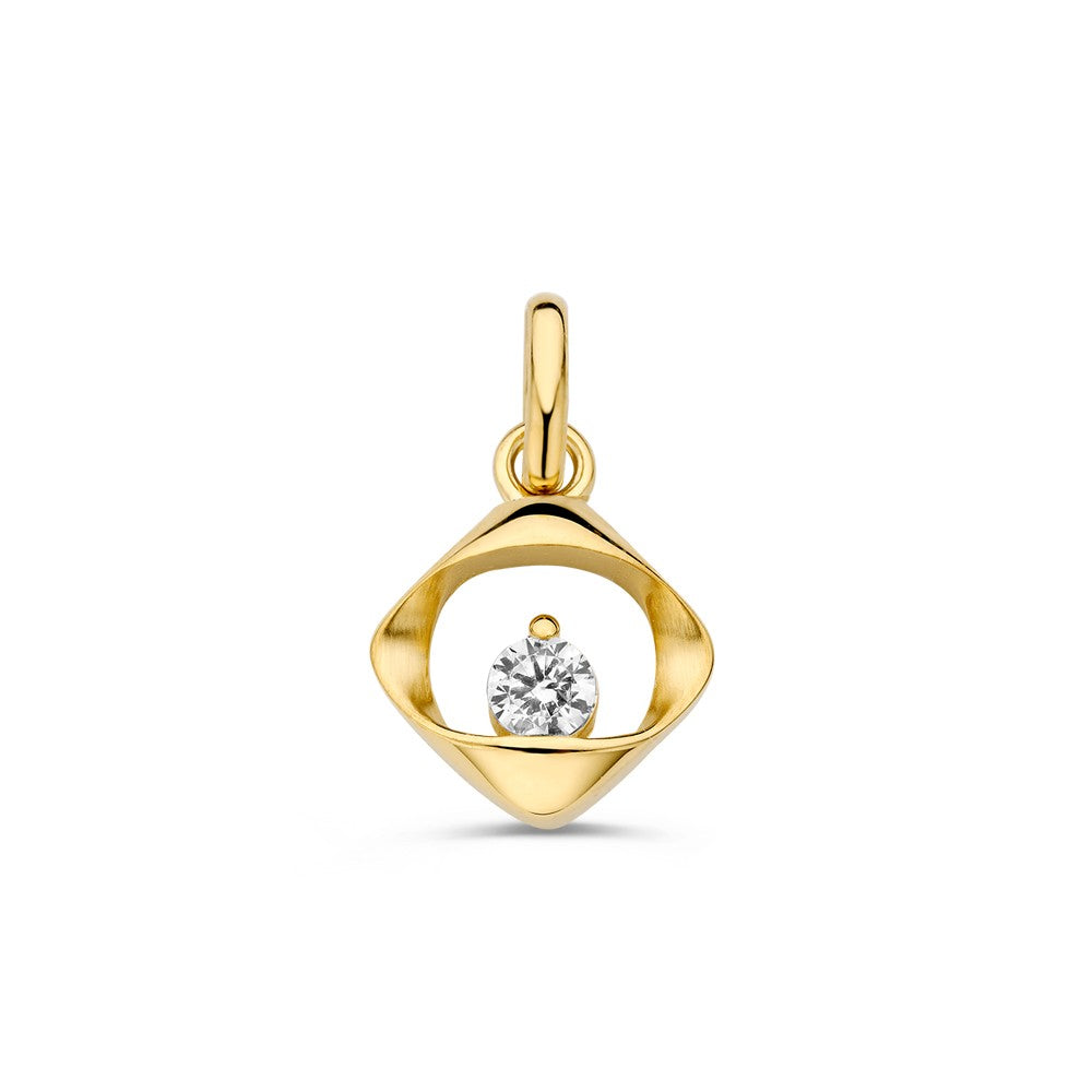 Hänger aus Gelbgold mit rundem Zirkonia in einer offenen, diamantförmigen Fassung