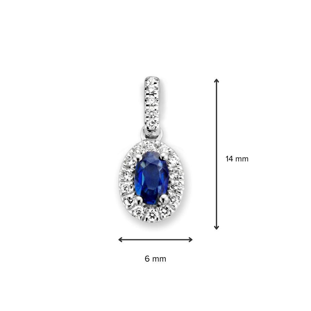 Klassischer Weißgold-Entourage-Anhänger mit blauem Saphir und 0,10 Karat Diamanten – 14 Karat, 0,7 Gramm