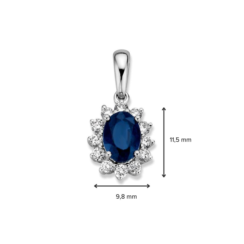 Weißgold-Anhänger mit blauem Saphir (1,00 ct) und 0,27 ct Diamant – 14 Karat, 1,3 Gramm