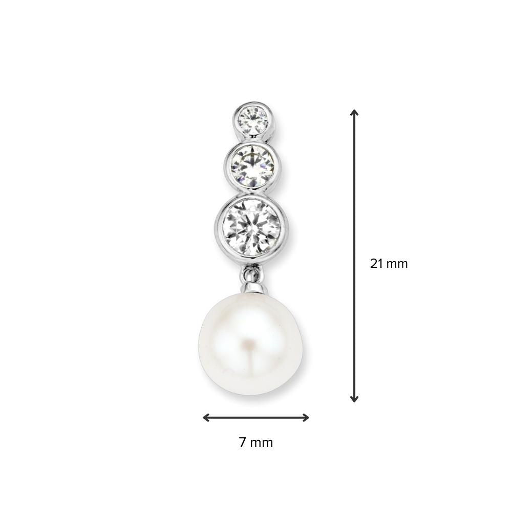 Weißgold-Anhänger mit Süßwasserperle und Zirkonia – 14 Karat, 0,9 Gramm, 21 mm