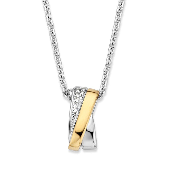 Zilveren en gouden hanger met witte zirkonia – 17 mm, 0.7 gram