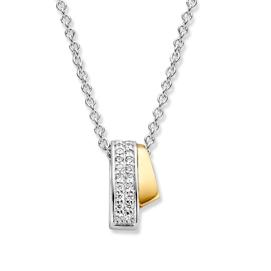 Hänger aus Silber und Gold mit weißen Zirkonia, 16 mm, an einer feinen Kette