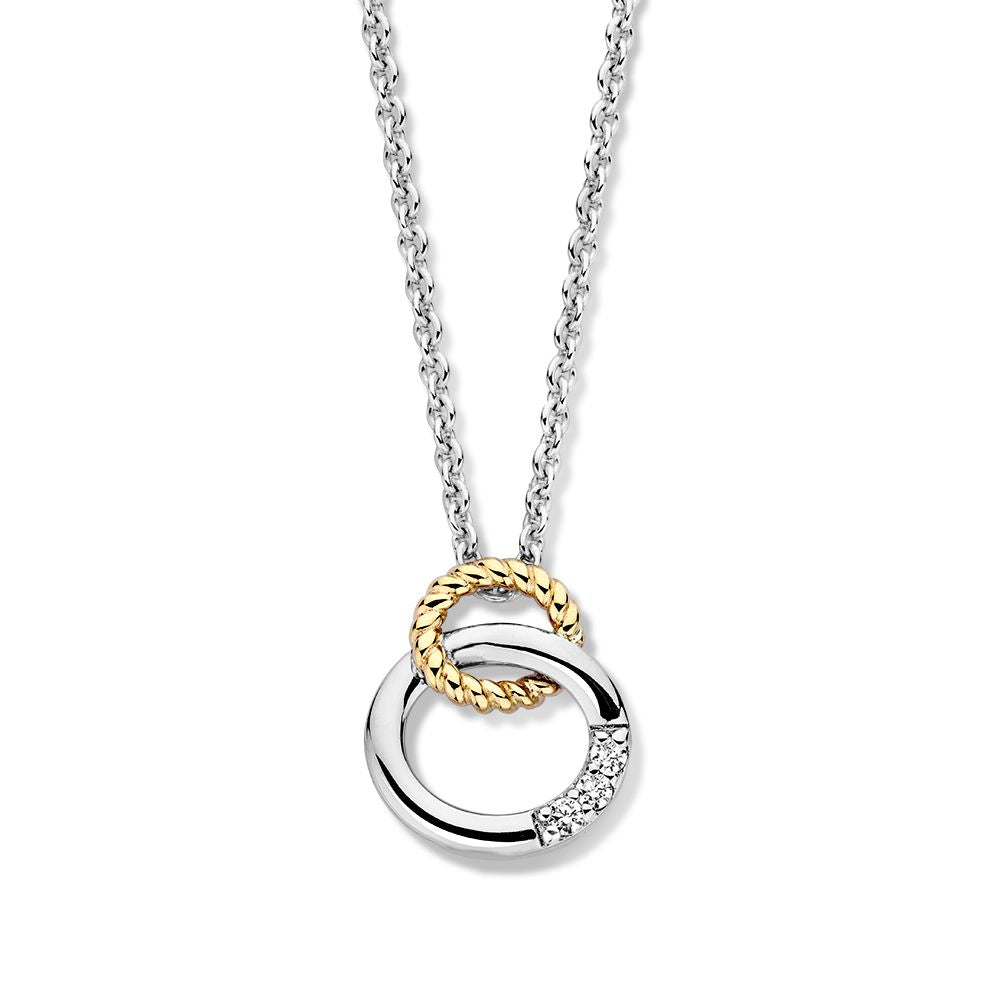 Silberne Kette mit goldenem Anhänger und drei Zirkonia, 16 mm, 0,7 Gramm