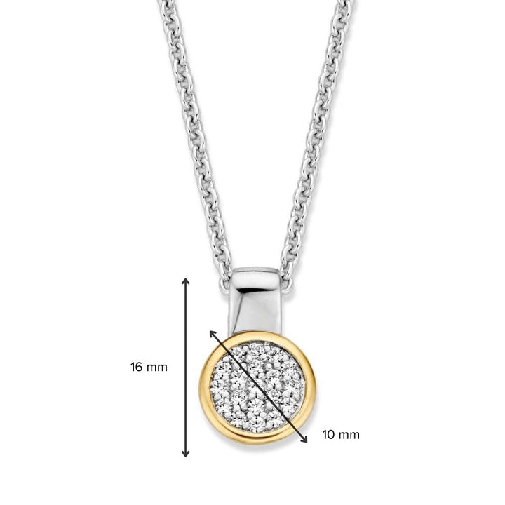 Zilveren en gouden hanger met witte zirkonia – 16 mm, 0.5 gram
