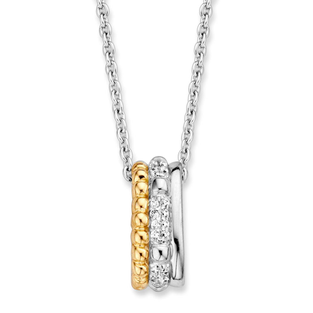 Hänger aus Silber und Gold mit weißen Zirkonia, 18 mm, drei Ringe in verschiedenen Farben
