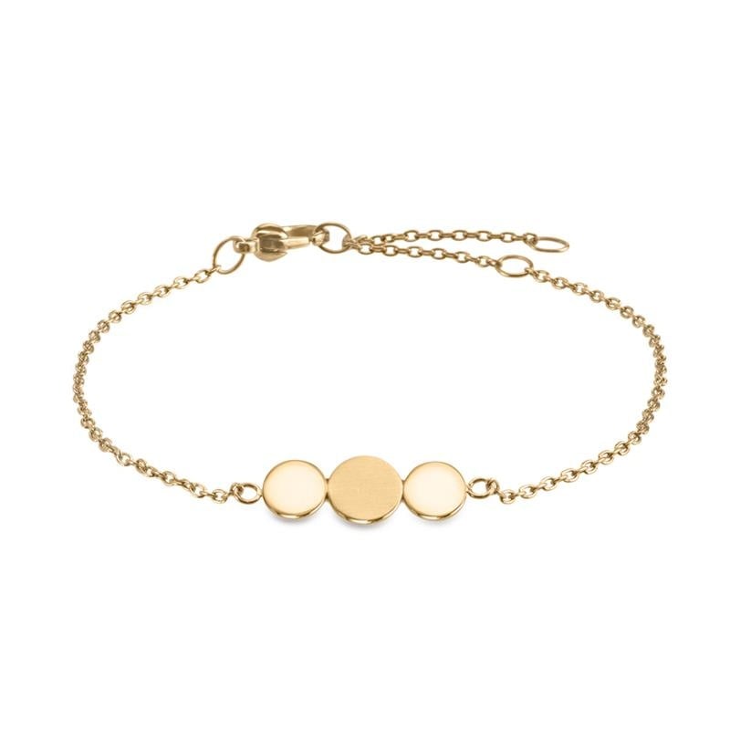 Armband aus vergoldetem Titan mit drei runden, glatten Elementen in Goldfarbe