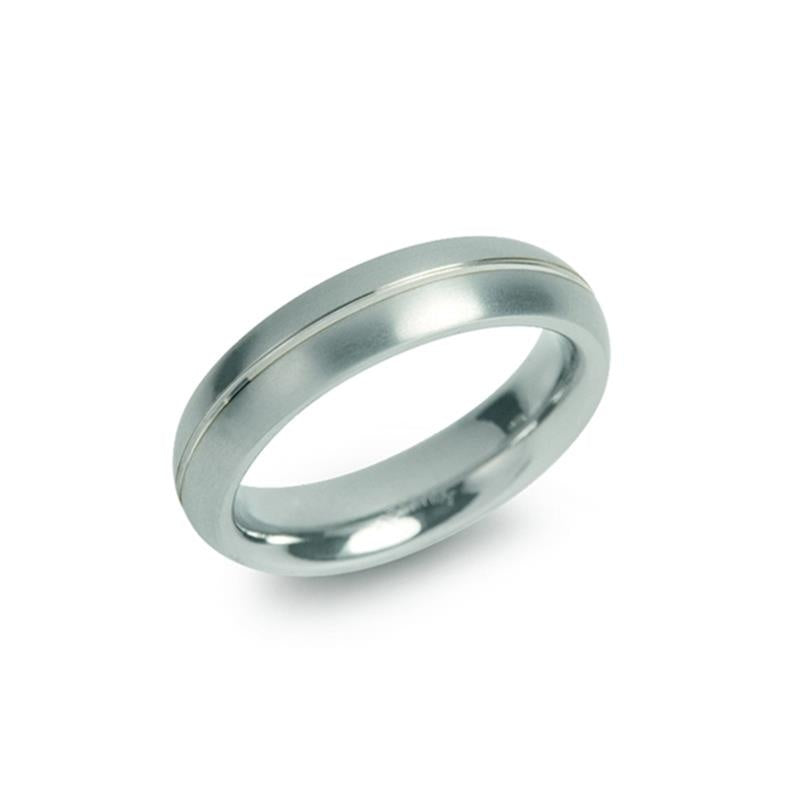 Titanring mit glänzender Oberfläche und feiner, goldfarbener Linie in der Mitte