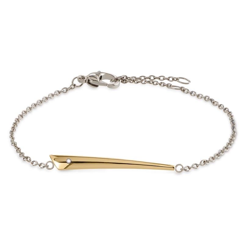 Bicolor Titanium-Armband mit goldfarbener, spitz zulaufender Applikation und silbernem Kettenarmband