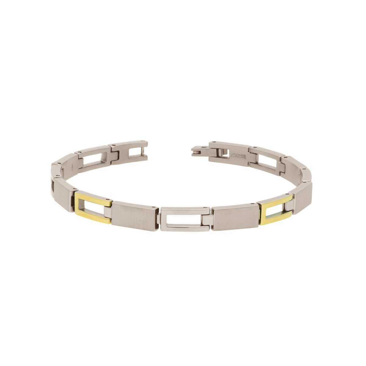 Bicolor Titanium-Armband mit silbernem und goldenem Design, flache Glieder und schlichte Eleganz