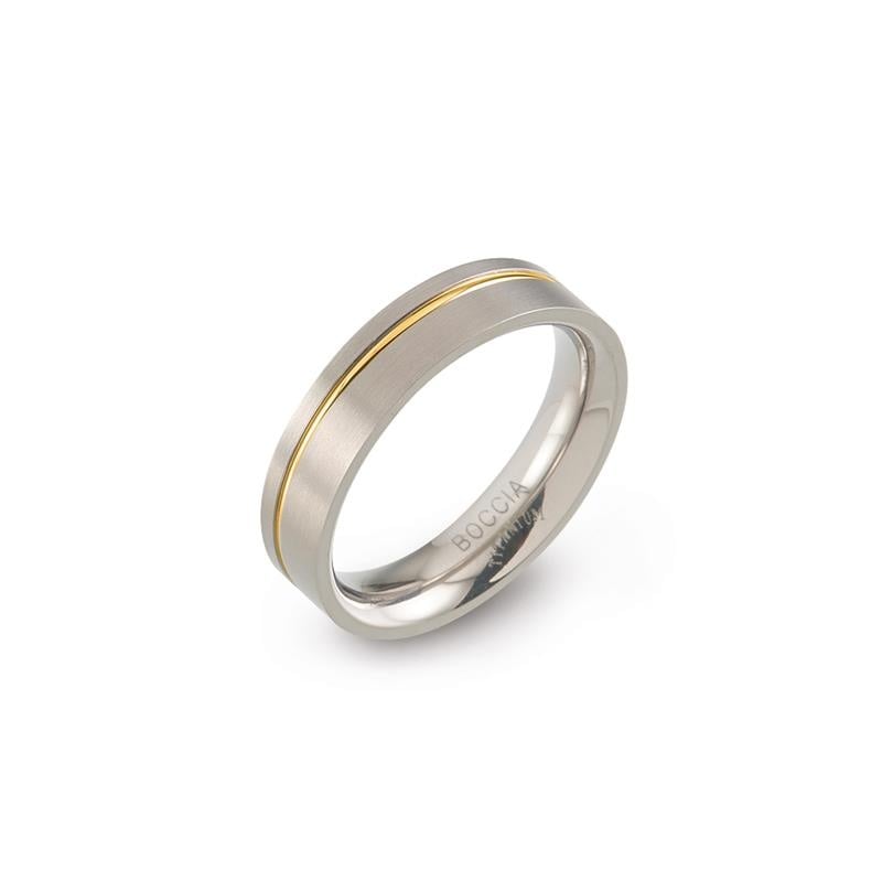 Bicolor Titanring mit glänzender Oberfläche und goldfarbener Linie in der Mitte
