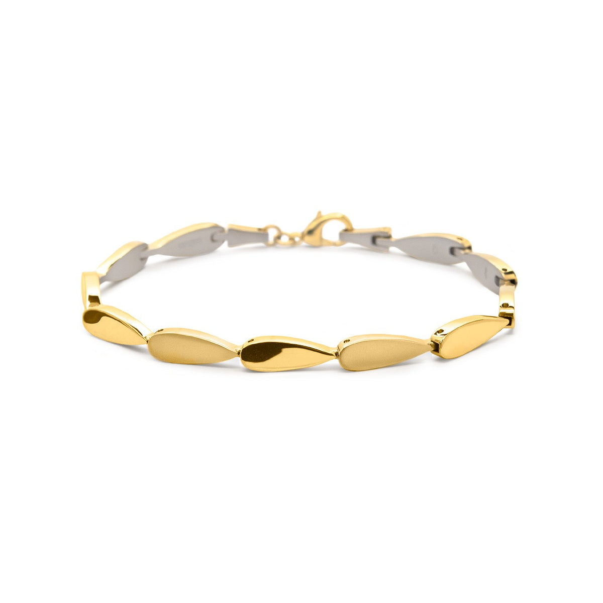 Armband aus Titan mit goldenen und silbernen Elementen in ovaler Form