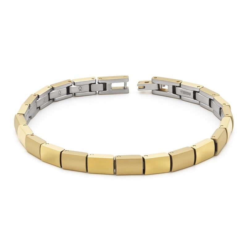 Titanium-Armband mit goldfarbener und silberner Oberfläche in rechteckigen Gliedern