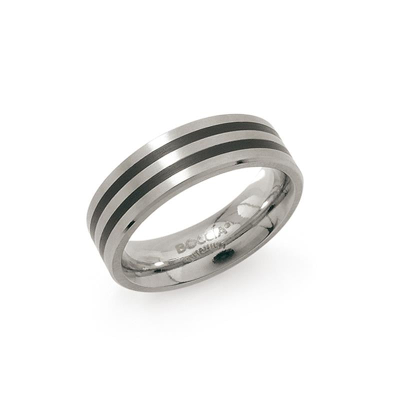 Titanring mit schwarzem Emaille und zwei horizontalen Streifen