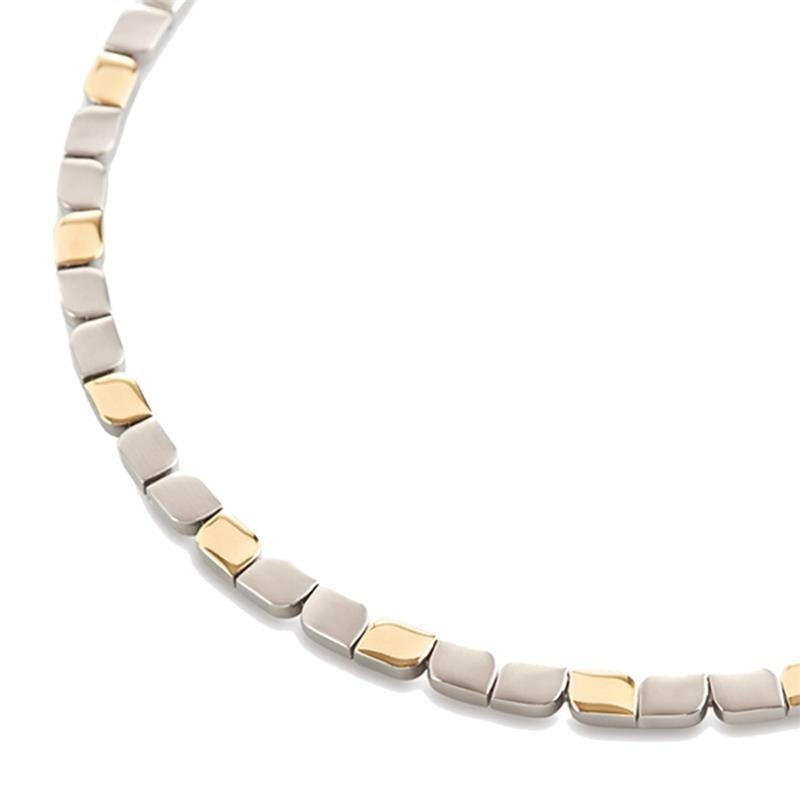Bicolor Collier aus Titan mit abwechselnd silbernen und goldenen Gliedern