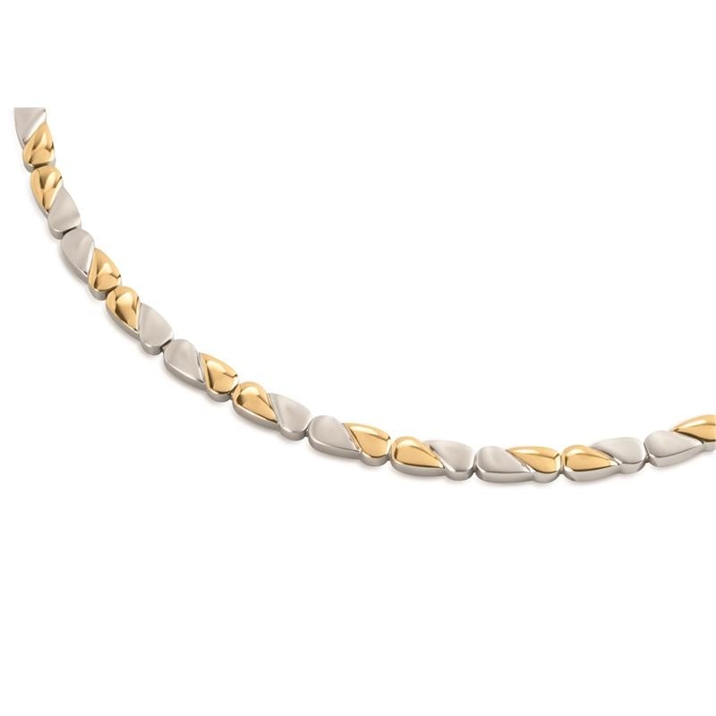 Bicolor Collier aus Titan mit abwechselnd matten und glänzenden Elementen in Silber und Gold