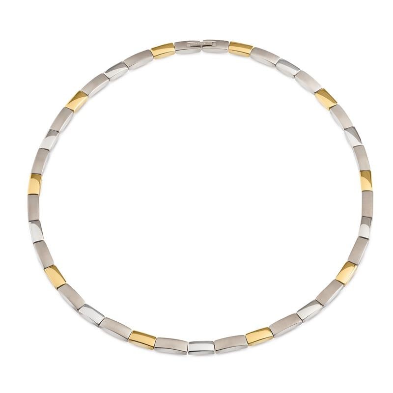 Bicolor Collier aus Titan mit silbernen und goldenen, rechteckigen Gliedern