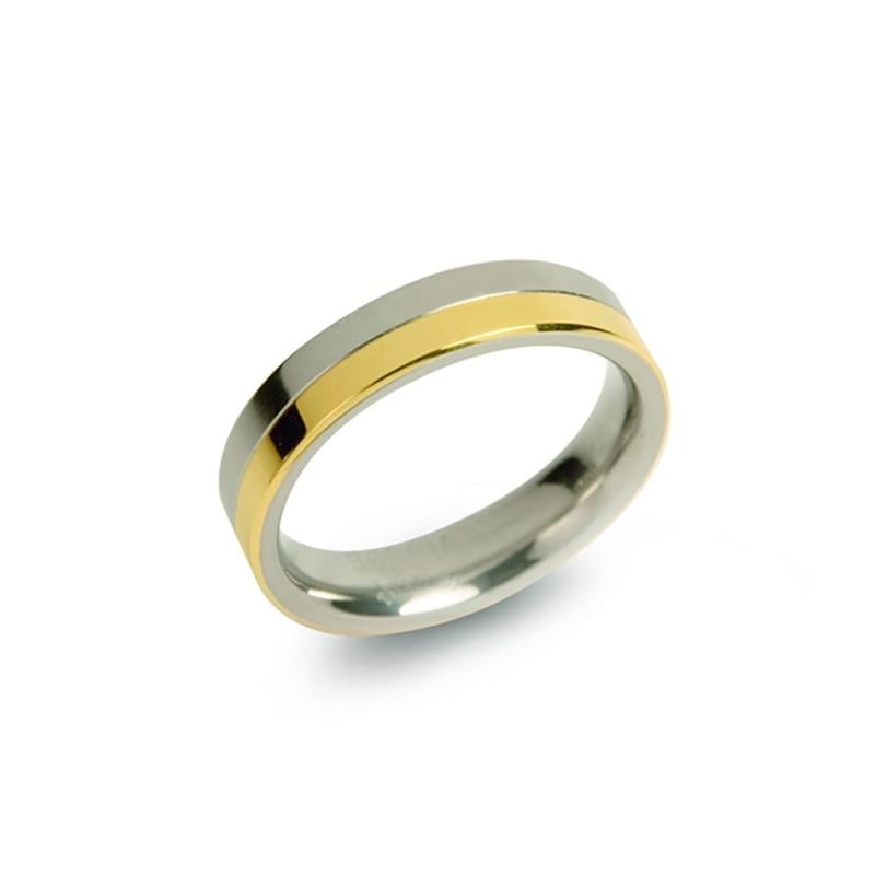 Bicolor Ring aus Titan mit glänzender silberner und goldfarbener Oberfläche