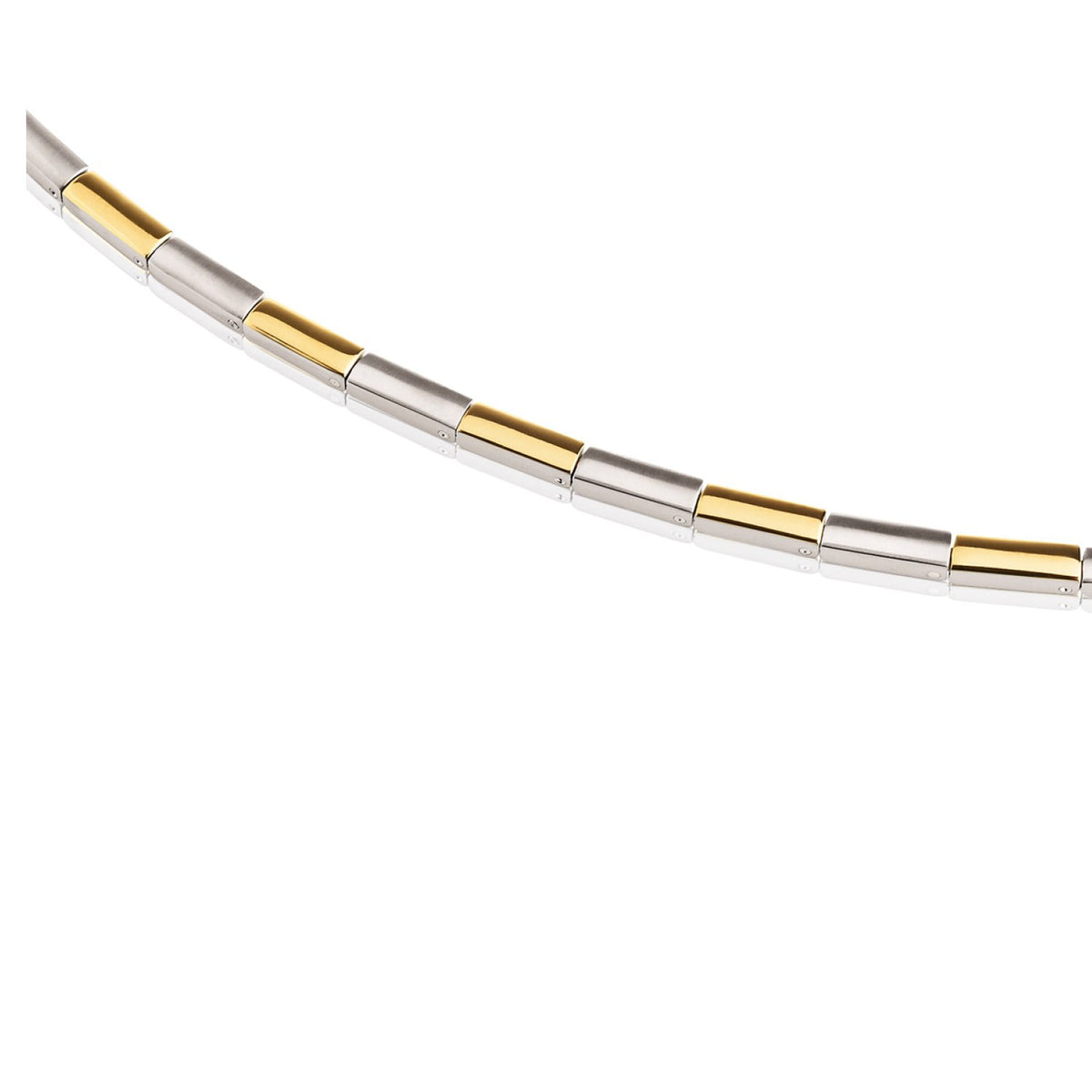 Bicolor Collier aus Titan mit abwechselnd silbernen und goldenen Elementen