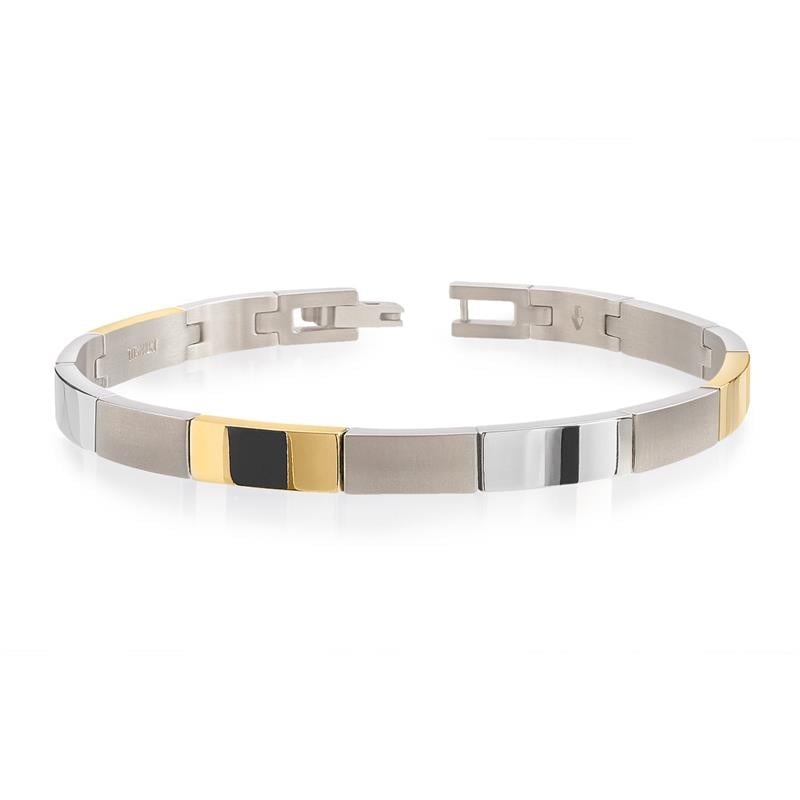 Bicolor Titanium-Armband mit silbernen, grauen und goldenen Elementen in rechteckiger Form
