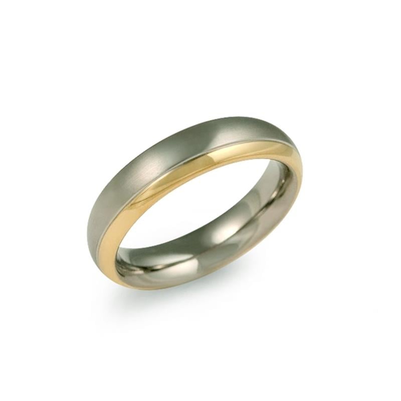 Bicolor Titanring mit glänzender Oberfläche und goldfarbener Lünette