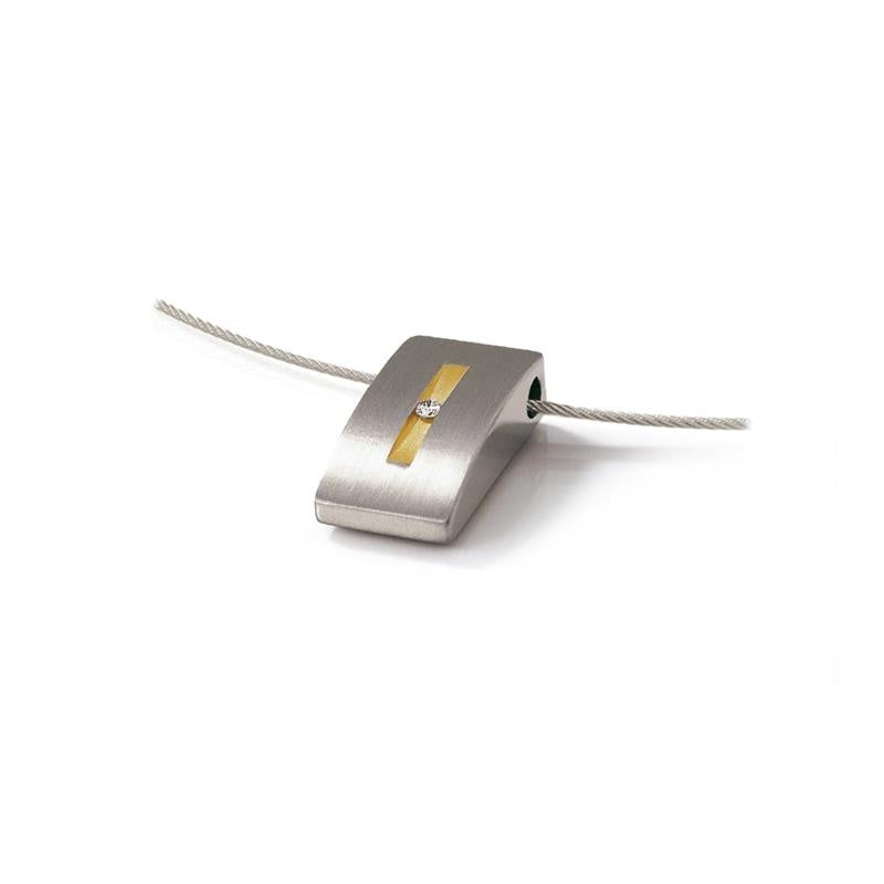 Bicolor Anhänger aus Titan mit einem goldenen Streifen und einem kleinen Diamanten