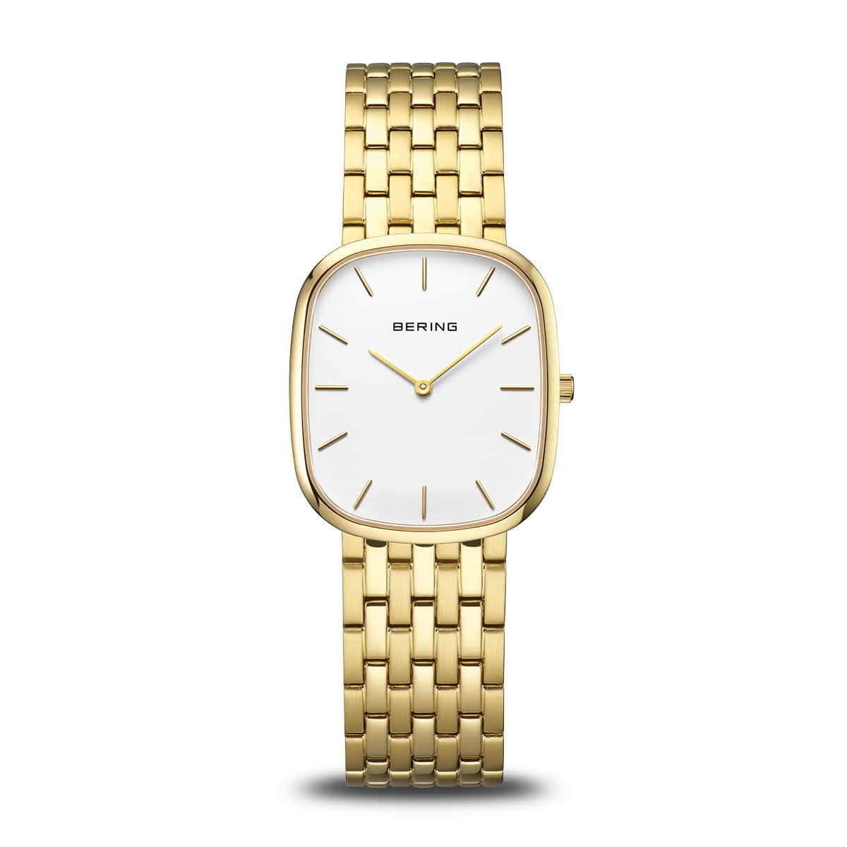 Damenarmbanduhr mit goldenem Gehäuse, quadratischem Zifferblatt und weißem Zifferblatt