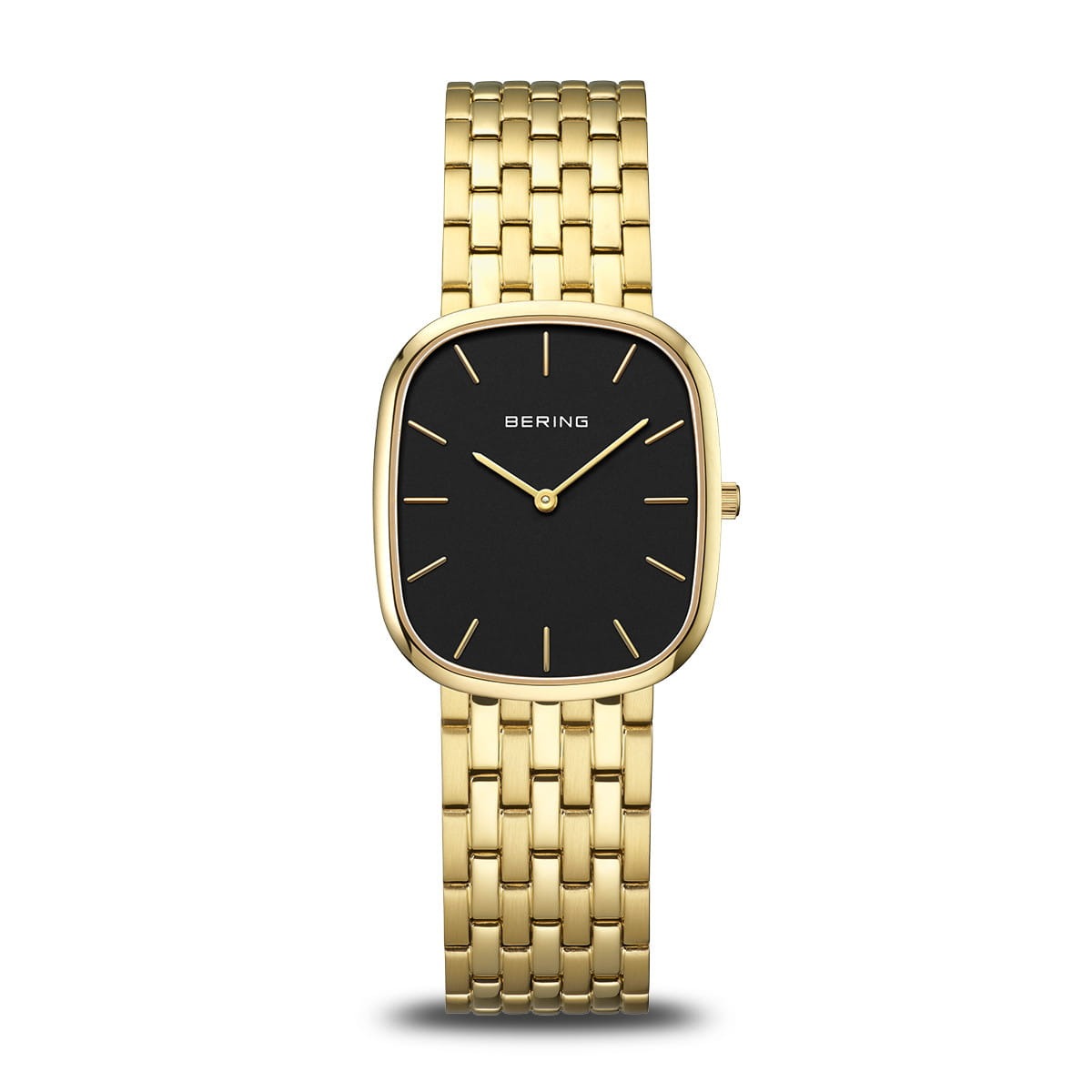 Damenarmbanduhr mit schwarzem Zifferblatt und goldfarbenem Mesh-Armband