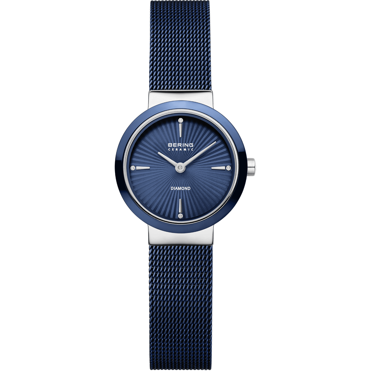 Damenarmbanduhr mit blauem Zifferblatt und silbernem Mesh-Armband