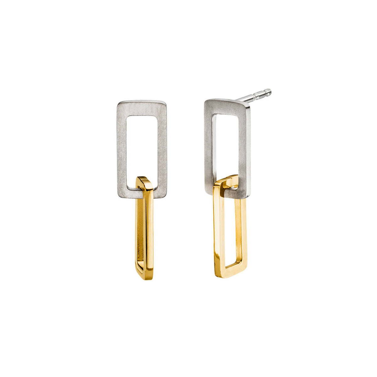 Ohrstecker aus Titan mit rechteckigem Design, silberfarben und goldfarbener Akzentlinie