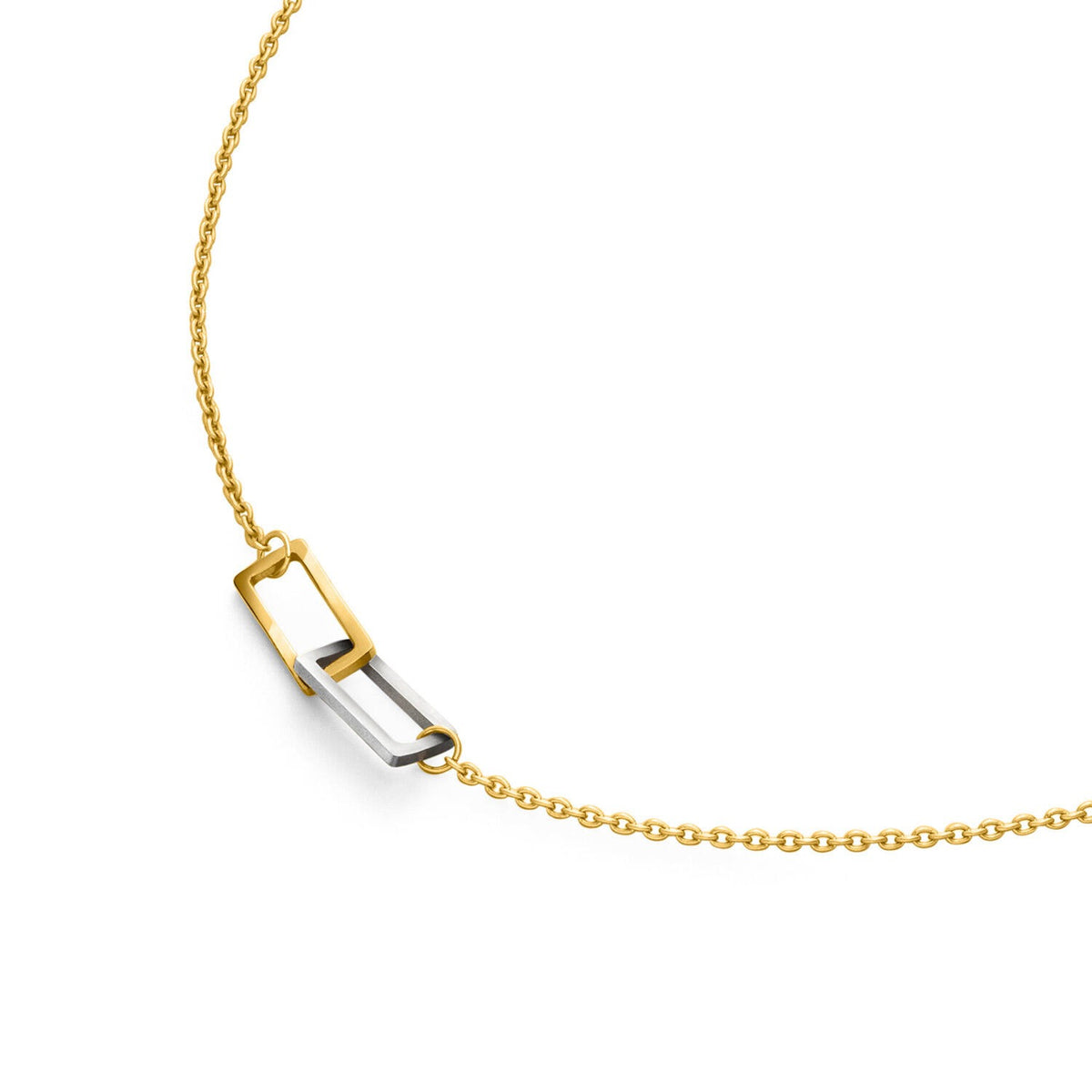 Halskette aus goldfarbenem Titan mit silberner Schliesse und feiner Gliederkette