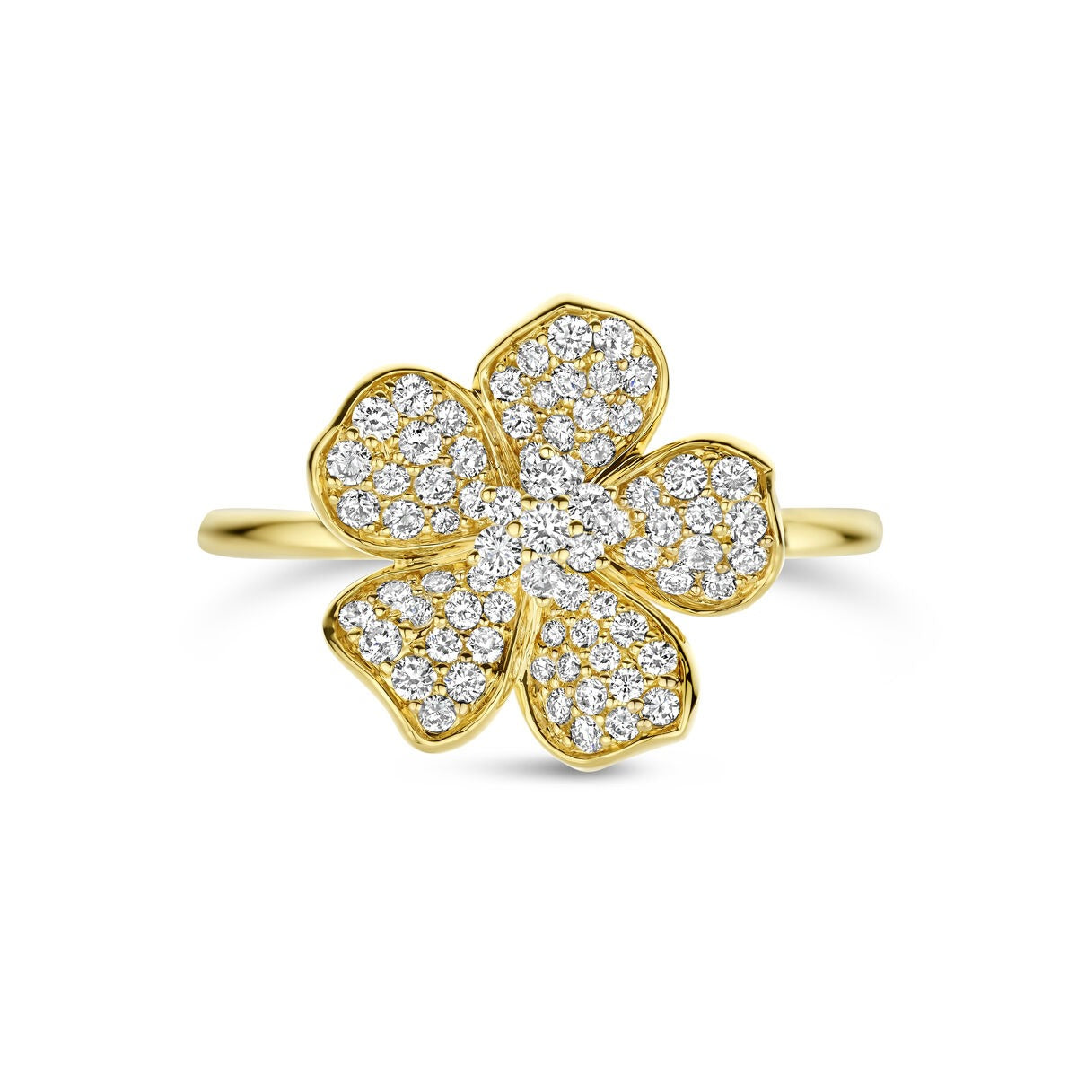 Goldener Damenring mit Blume und Diamant – 14k Gelbgold