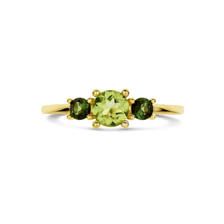 Gouden dames ring met peridoot en toermalijn – 14k geelgoud