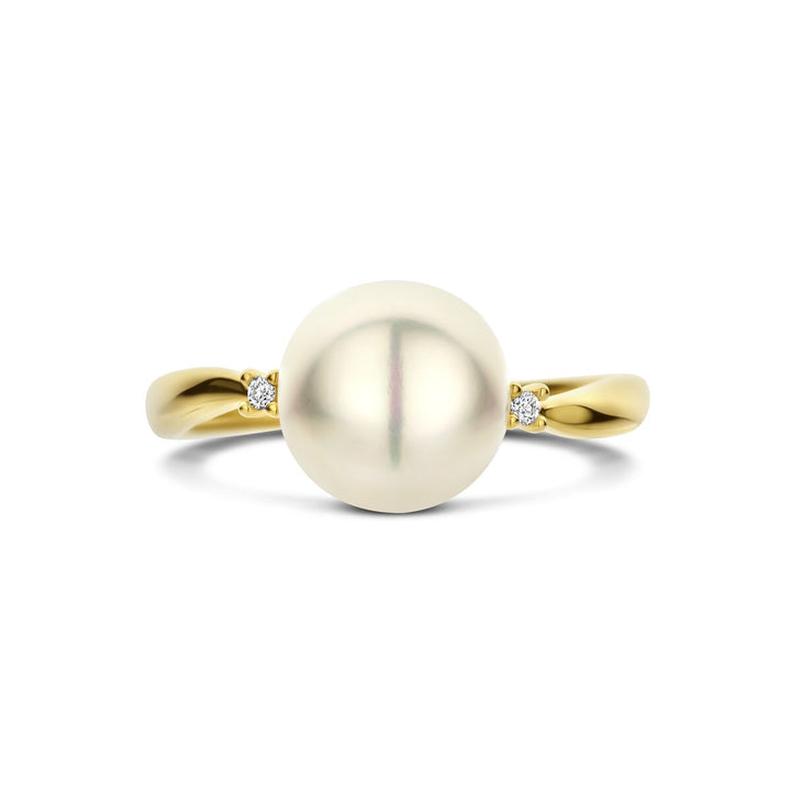 Gouden dames ring met diamant en parel – 14k geelgoud
