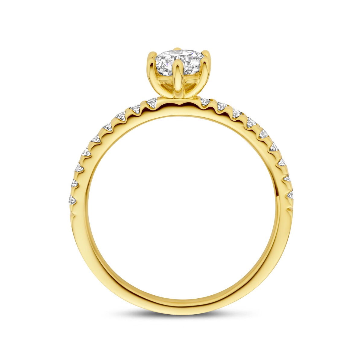Damenring aus 14 Karat Gelbgold mit im Labor gezüchtetem Diamant