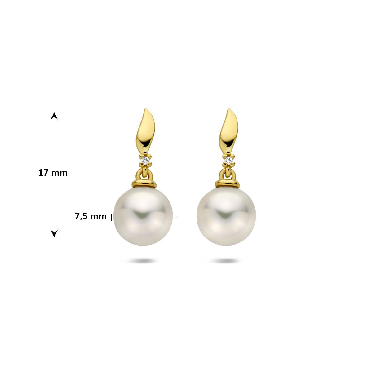 Goldohrringe mit Diamant und Perle – 14k Gelbgold