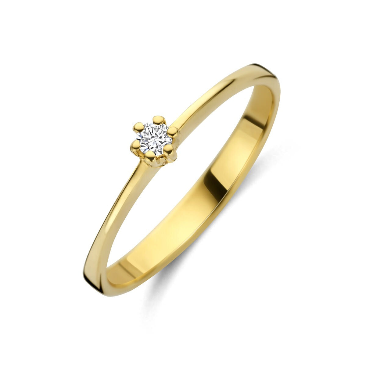 Ring aus 14k Gelbgold mit einem lab-grown Diamanten in der Mitte