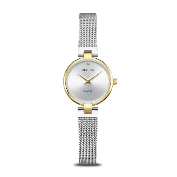 Bering horloge dames – Classic, goudkleurig met zilveren Milanese band