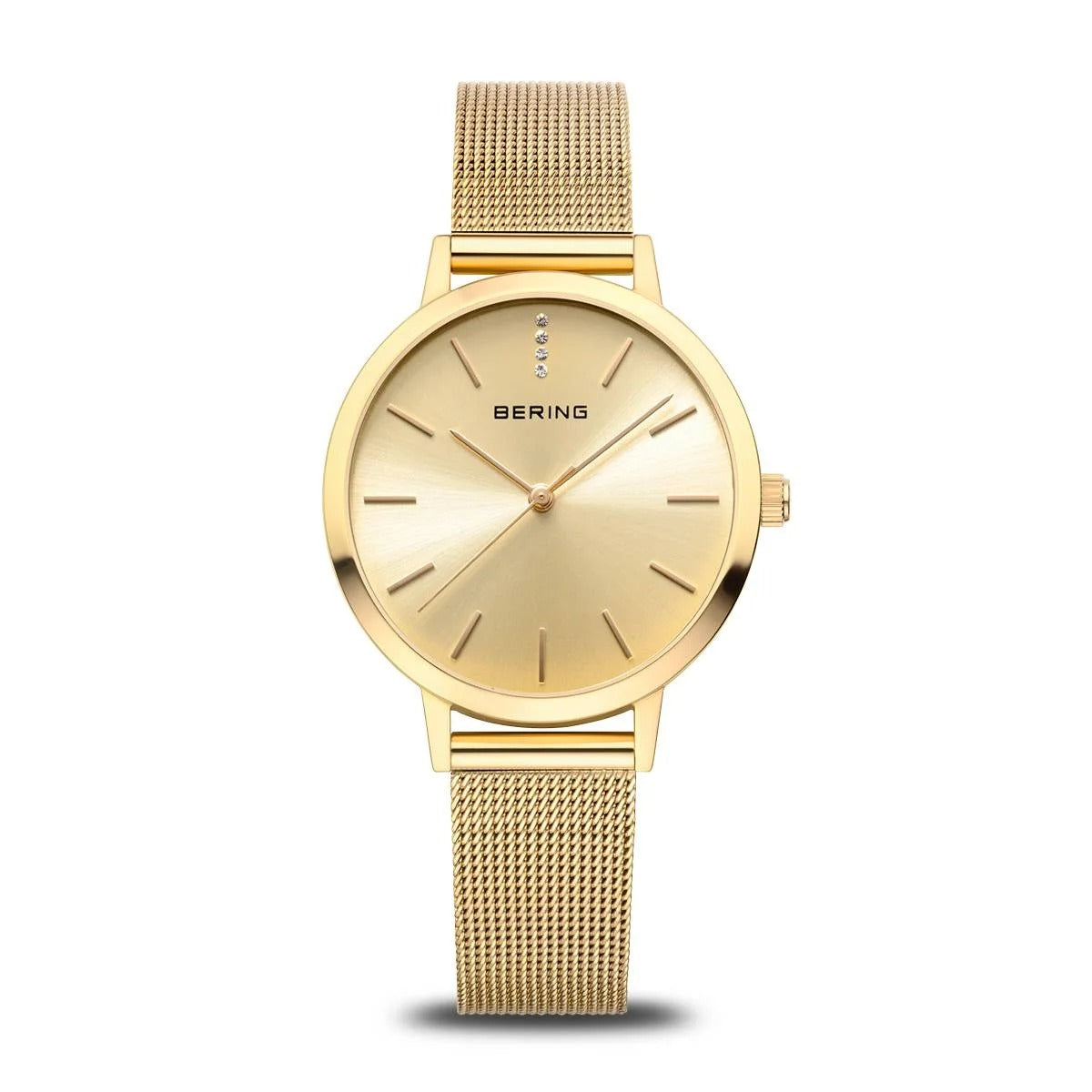 Damenarmbanduhr mit goldfarbenem Zifferblatt und goldfarbenem Mesh-Armband