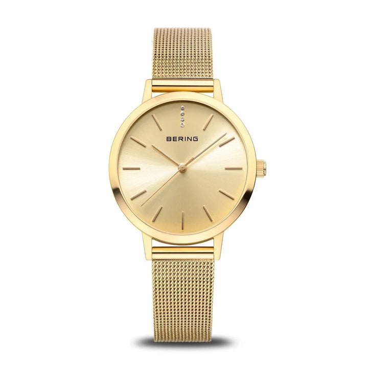 Bering Damenuhr goldfarbenes Zifferblatt 13434-333