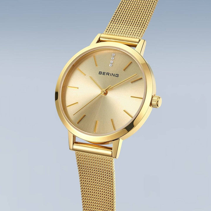 Bering Damenuhr goldfarbenes Zifferblatt 13434-333
