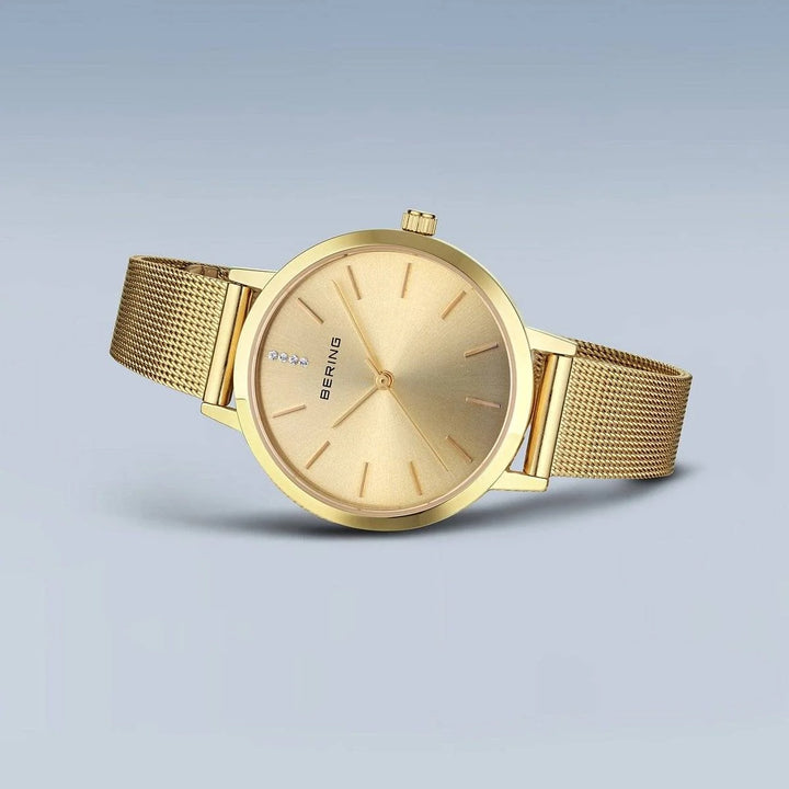 Bering Damenuhr goldfarbenes Zifferblatt 13434-333