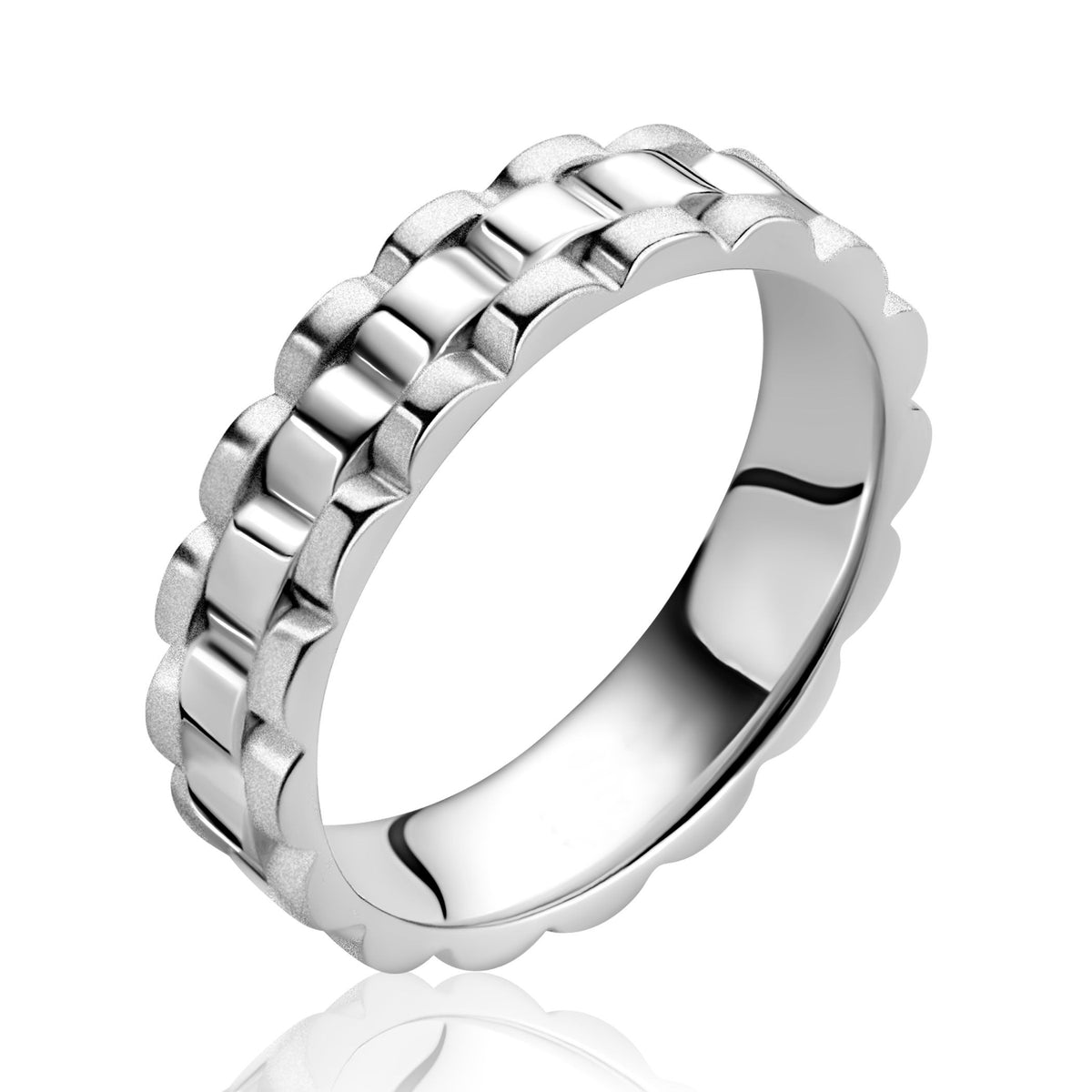 Ring aus Silber mit gewelltem Design und glänzender Oberfläche