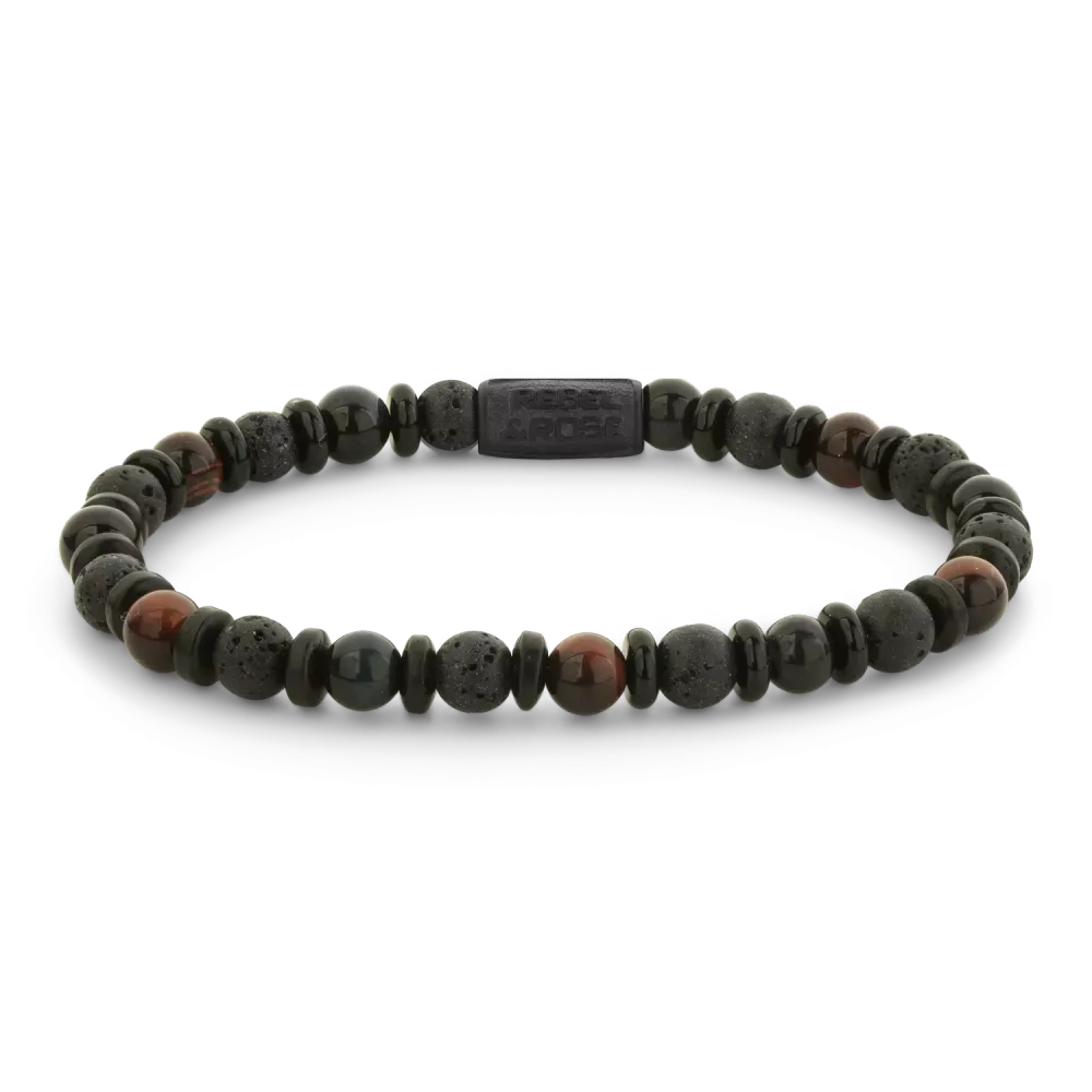 Armband aus schwarzen und braunen Steinen mit elastischem Band