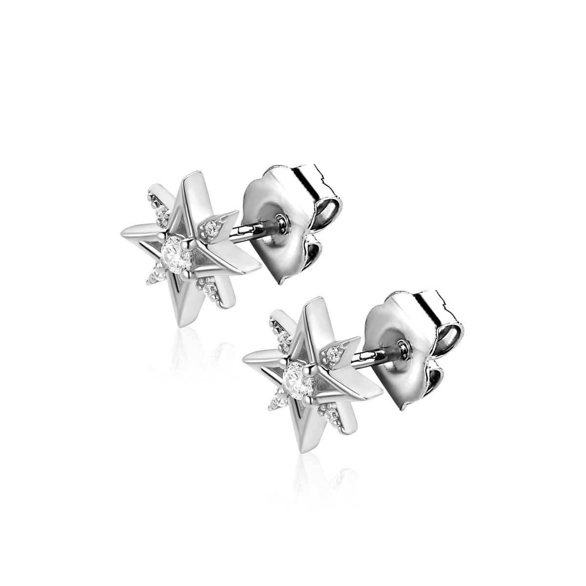 Ohrringe aus Silber mit sternförmigem Design und klaren Zirkonia-Steinen