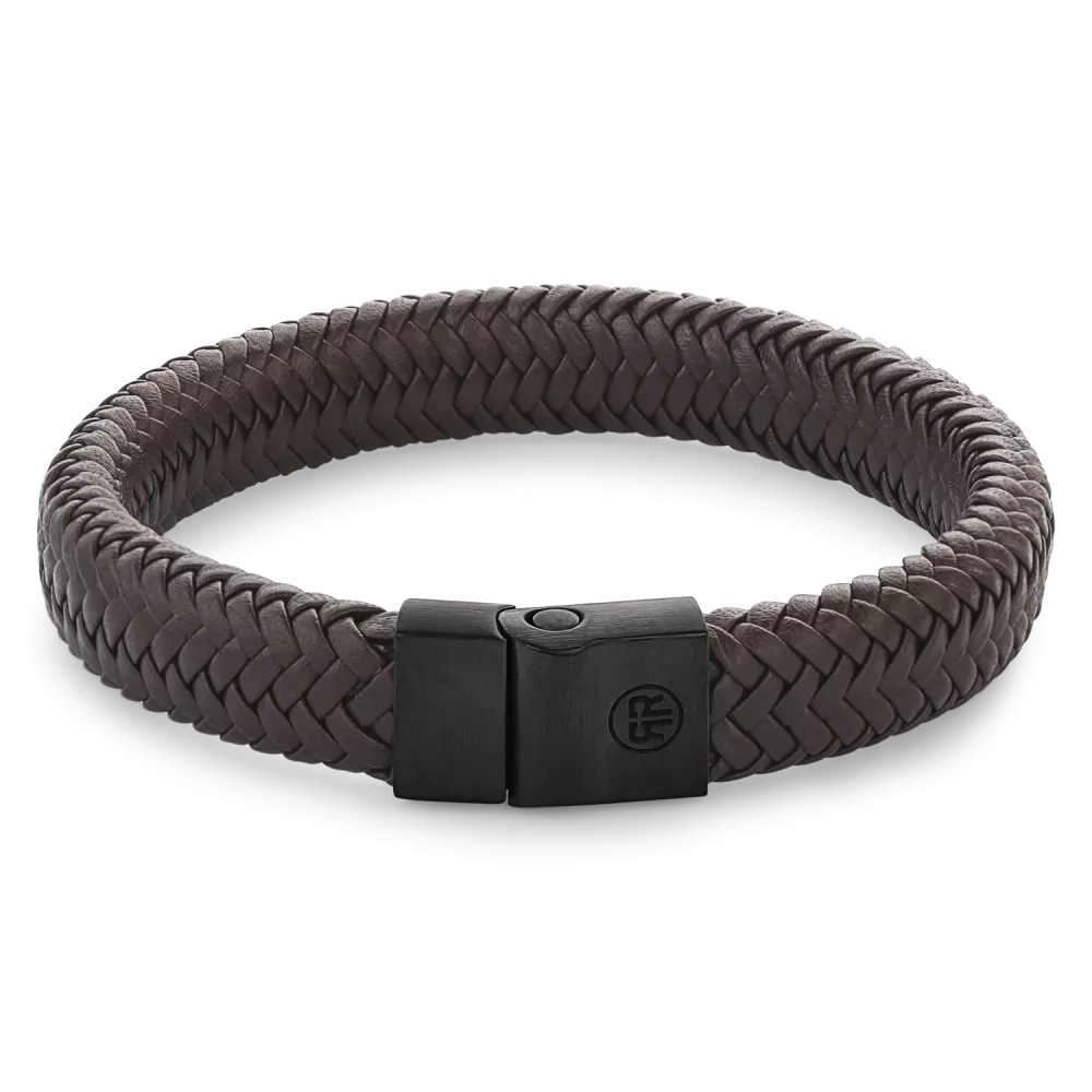 Braunes und schwarzes geflochtenes Armband aus Metall mit schwarzem Verschluss