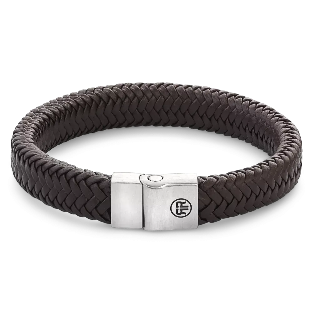 Braunes, mattes Herringbone-Armband aus Metall mit silberner Schließe
