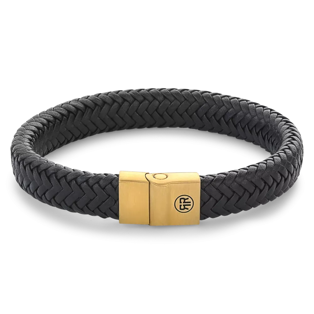 Schwarzes geflochtenes Armband aus Metall mit goldener Schließe